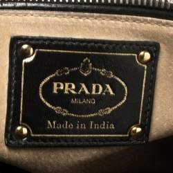 Pre Owned Prada Dark Brown/Black Woven Madras Leather Flap Top Handle Bag