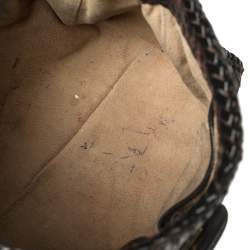 Pre Owned Prada Dark Brown/Black Woven Madras Leather Flap Top Handle Bag