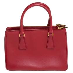 Pre Owned Prada Red Saffiano Lux Leather Mini Galleria Double Zip Tote