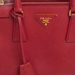Pre Owned Prada Red Saffiano Lux Leather Mini Galleria Double Zip Tote