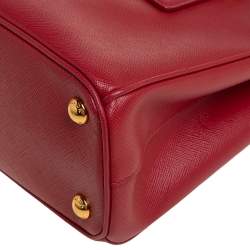 Pre Owned Prada Red Saffiano Lux Leather Mini Galleria Double Zip Tote