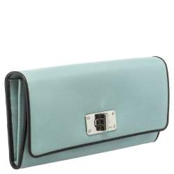 Pre Owned Prada Light Blue Saffiano Leather Turn Lock Continental Wallet