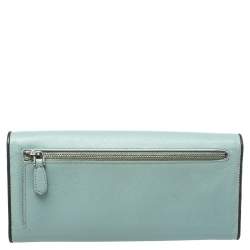 Pre Owned Prada Light Blue Saffiano Leather Turn Lock Continental Wallet