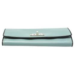 Pre Owned Prada Light Blue Saffiano Leather Turn Lock Continental Wallet