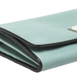 Pre Owned Prada Light Blue Saffiano Leather Turn Lock Continental Wallet