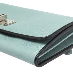 Pre Owned Prada Light Blue Saffiano Leather Turn Lock Continental Wallet