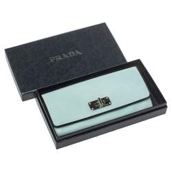 Pre Owned Prada Light Blue Saffiano Leather Turn Lock Continental Wallet