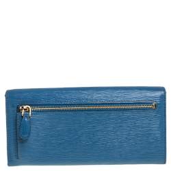 Pre Owned Prada Blue Vitello Move Leather Flap Continental Wallet