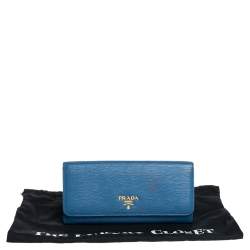 Pre Owned Prada Blue Vitello Move Leather Flap Continental Wallet