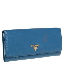 Pre Owned Prada Blue Vitello Move Leather Flap Continental Wallet