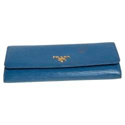 Pre Owned Prada Blue Vitello Move Leather Flap Continental Wallet
