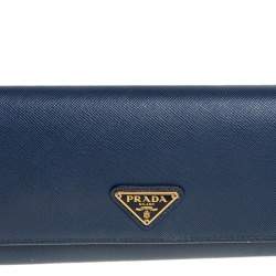 مملوكة مسبقًا محفظة برادا كونتينينتال قلاب جلد سافيانو لوكس أزرق
