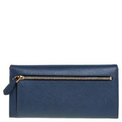 مملوكة مسبقًا محفظة برادا كونتينينتال قلاب جلد سافيانو لوكس أزرق