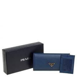 مملوكة مسبقًا محفظة برادا كونتينينتال قلاب جلد سافيانو لوكس أزرق