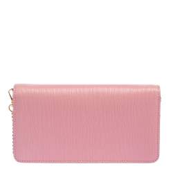 Pre Owned Prada Pink Vitello Move Leather Wallet On Chain