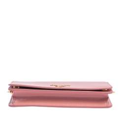 Pre Owned Prada Pink Vitello Move Leather Wallet On Chain