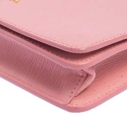 Pre Owned Prada Pink Vitello Move Leather Wallet On Chain
