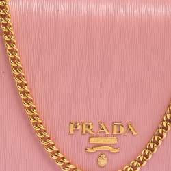 Pre Owned Prada Pink Vitello Move Leather Wallet On Chain