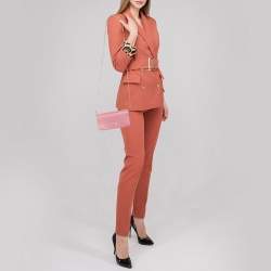 Pre Owned Prada Pink Vitello Move Leather Wallet On Chain