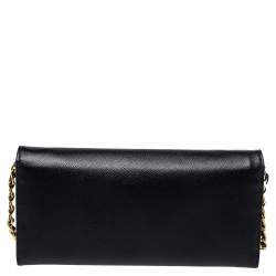 Pre Owned Prada Black Saffiano Lux Leather Wallet on Chain