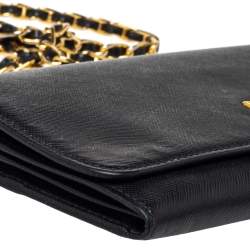 Pre Owned Prada Black Saffiano Lux Leather Wallet on Chain