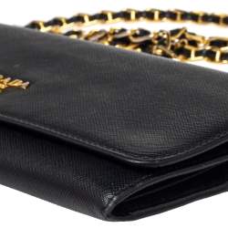 Pre Owned Prada Black Saffiano Lux Leather Wallet on Chain