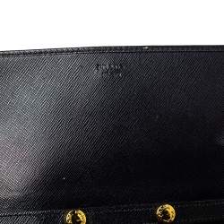 Pre Owned Prada Black Saffiano Lux Leather Wallet on Chain