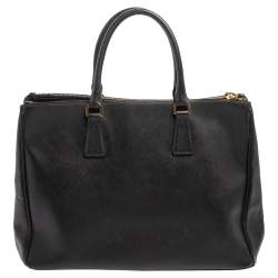 Pre Owned Prada Black Saffiano Lux Leather Large Galleria Double Tip Tote