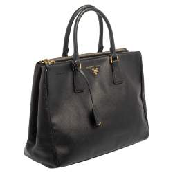Pre Owned Prada Black Saffiano Lux Leather Large Galleria Double Tip Tote