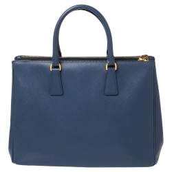 Pre Owned Prada Navy Blue Saffiano Lux Leather Large Double Zip Tote