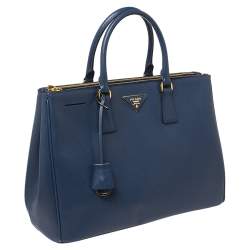 Pre Owned Prada Navy Blue Saffiano Lux Leather Large Double Zip Tote