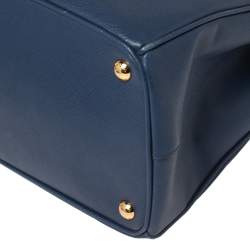 Pre Owned Prada Navy Blue Saffiano Lux Leather Large Double Zip Tote