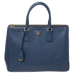 Pre Owned Prada Navy Blue Saffiano Lux Leather Large Double Zip Tote