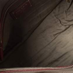 Pre Owned Prada Red/Brown Canvas and Leather Jacquard Logo Convertible Satchel
