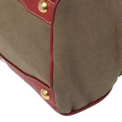 Pre Owned Prada Red/Brown Canvas and Leather Jacquard Logo Convertible Satchel