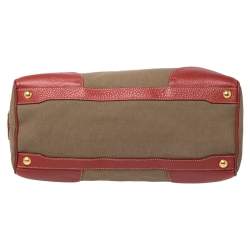 Pre Owned Prada Red/Brown Canvas and Leather Jacquard Logo Convertible Satchel