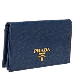 Pre Owned حافظة بطاقات برادا جلد فيتيلو موف أزرق
