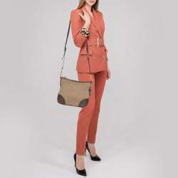Pre Owned Prada Beige/Brown Jacquard Canvas And Leather Crossbody Bag