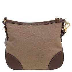 Pre Owned Prada Beige/Brown Jacquard Canvas And Leather Crossbody Bag