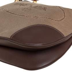 Pre Owned Prada Beige/Brown Jacquard Canvas And Leather Crossbody Bag