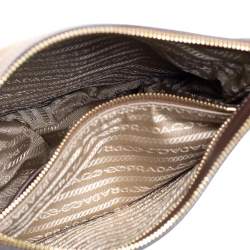 Pre Owned Prada Beige/Brown Jacquard Canvas And Leather Crossbody Bag