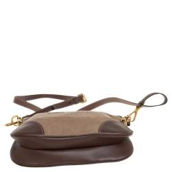 Pre Owned Prada Beige/Brown Jacquard Canvas And Leather Crossbody Bag