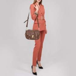 Pre Owned Prada Brown Leather Pushlock Flap Top Handle Bag 