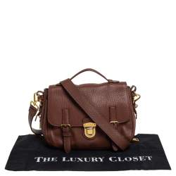 Pre Owned Prada Brown Leather Pushlock Flap Top Handle Bag 