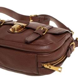 Pre Owned Prada Brown Leather Pushlock Flap Top Handle Bag 
