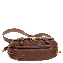 Pre Owned Prada Brown Leather Pushlock Flap Top Handle Bag 