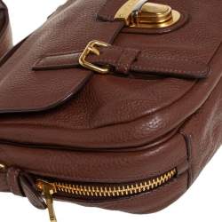 Pre Owned Prada Brown Leather Pushlock Flap Top Handle Bag 