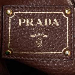 Pre Owned Prada Brown Leather Pushlock Flap Top Handle Bag 