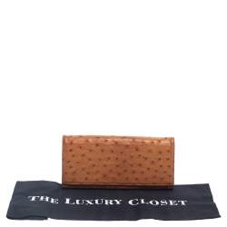 Pre Owned Prada Tan Ostrich Continental Wallet