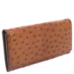 Pre Owned Prada Tan Ostrich Continental Wallet
